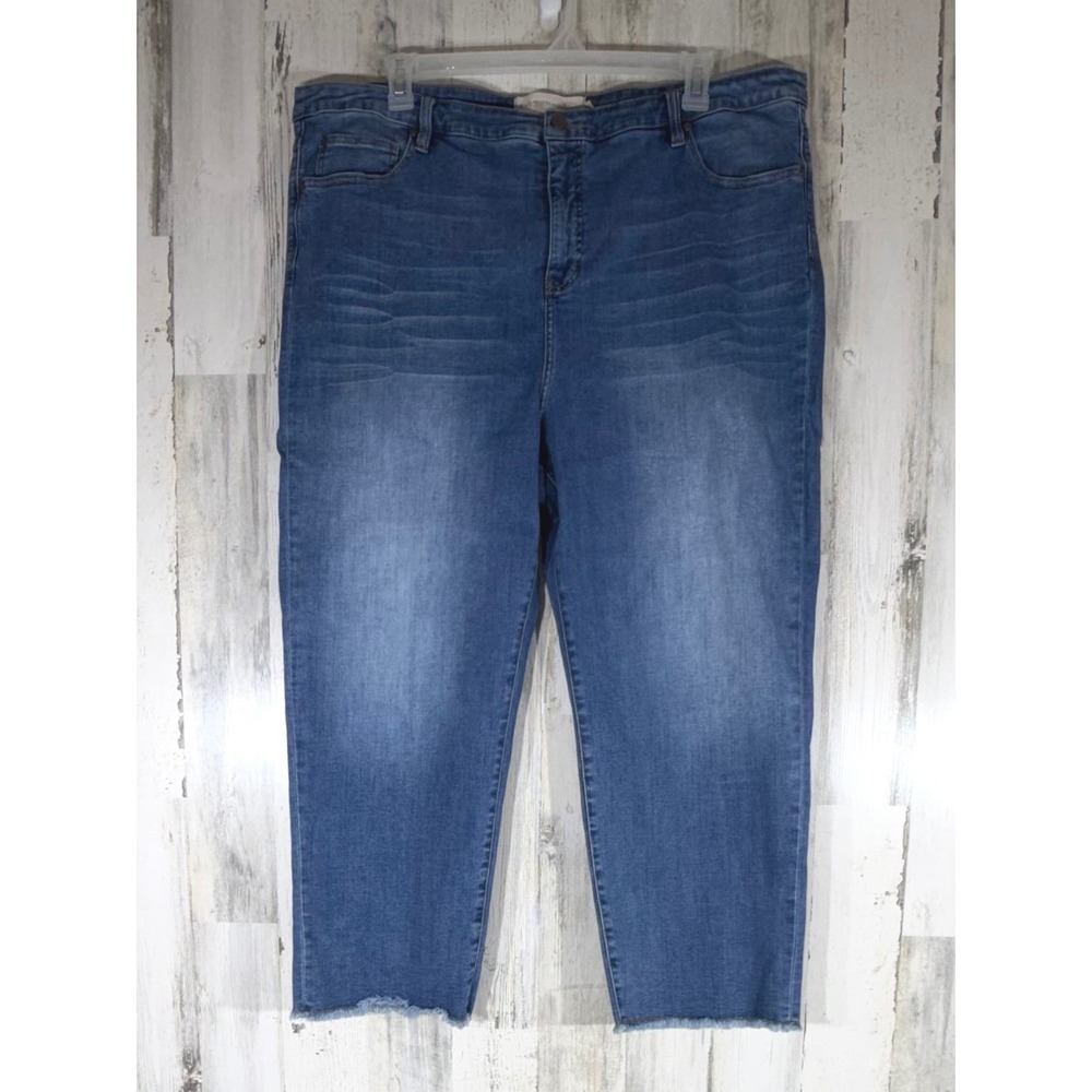 Soft Surroundings Jeans Size 24W Blue Straight Leg High Rise‎ Raw Hem EUC